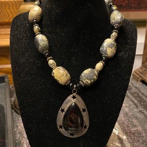 Vintage Natural stone with onyx and Sterling silver charm, Very Beautiful 😍